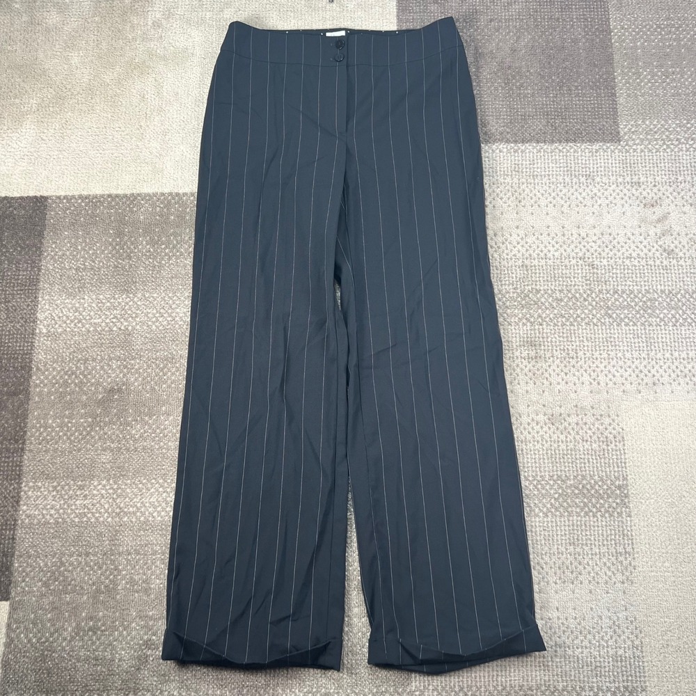 Armani Collezioni Womens Black Pinstripe Wide Leg Trousers Size 8 44 8MP34T